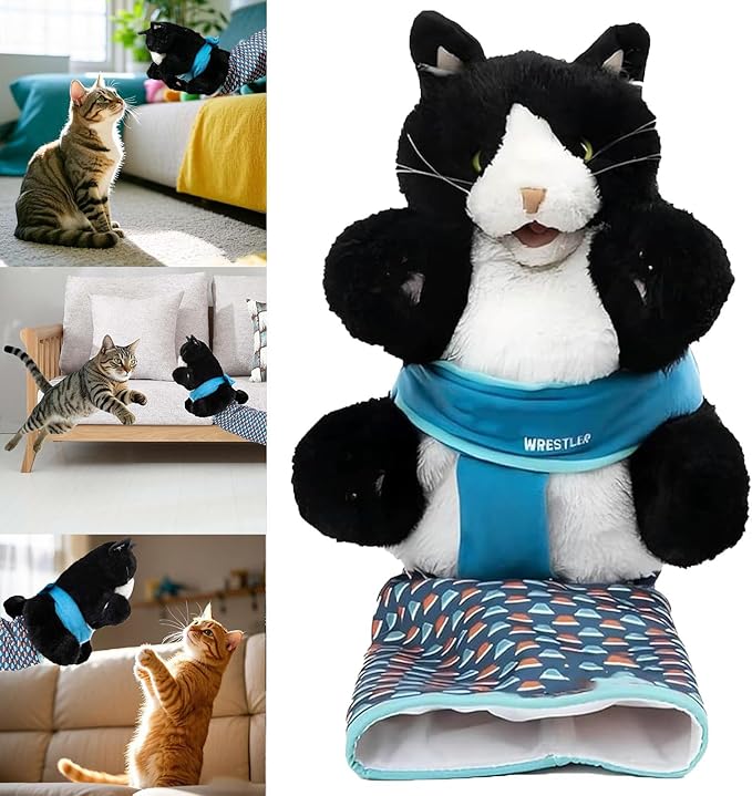 Cats Puppet Wrestler, Interactive Hand Puppet, Cat Wrestling Toy Puppet with Tough Padding for Safe Play, Boredom Durable Plush Stuffed Animal Toy for Cats