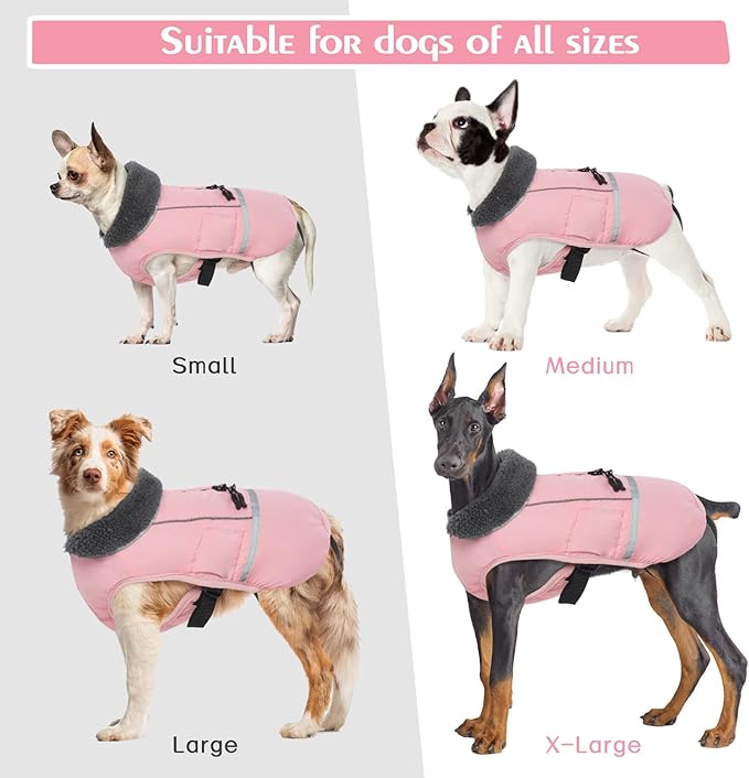 QBLEEV Warm Dog Coat Reflective Dog Jacket, Waterproof Dog Winter Coat Turtleneck Dog Clothes for Cold Weather, Thick Fleece Dog Snowsuit Christmas Dog Vest Pet Apparel for Small Medium Large Dogs M