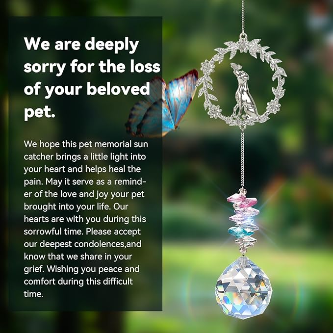 Dog Memorial Suncatcher - Loss of Dog Sympathy Gift, Pet Loss Bereavement Gift, Thoughtful Dogs Passing Away Remembrance, Pet Memory Rainbow Bridge Crystal Sun Catchers
