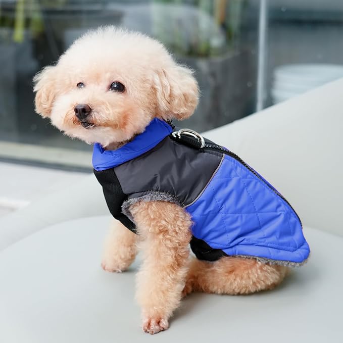 Warm Fleece Dog Coats for Large Dogs,D-Rings Waterproof Puppy Jacket for Cold Winter,Blue XXL