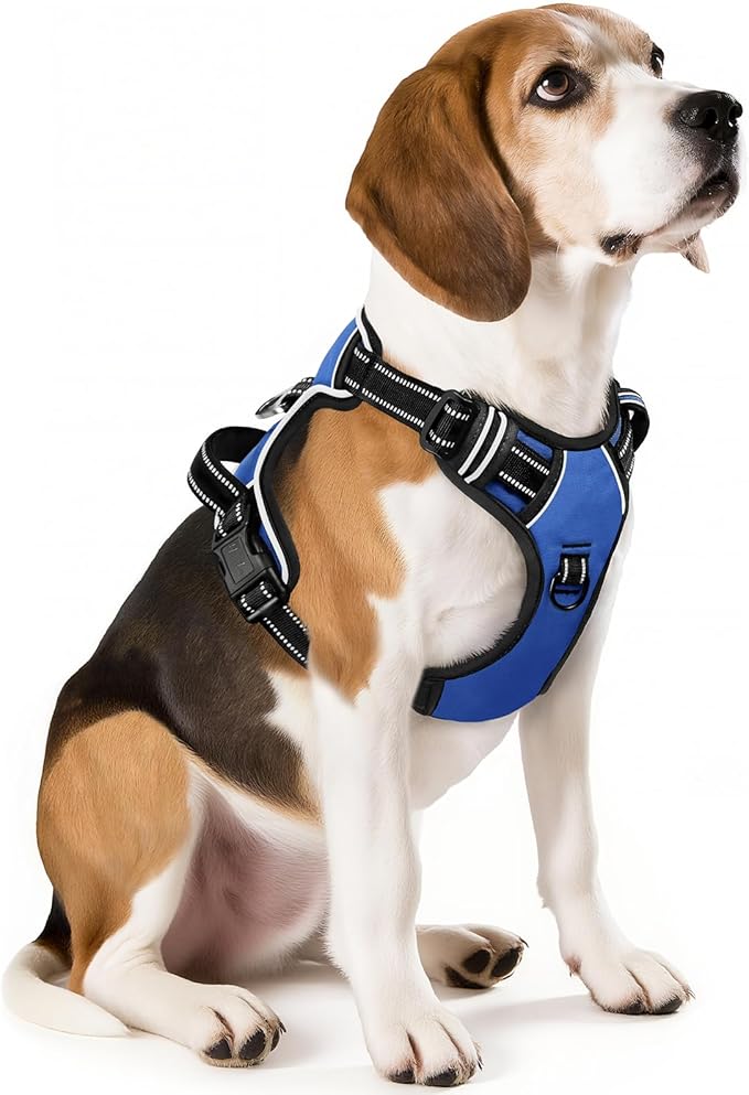 HEELE Dog Harness, No Pull Adjustable Padded Reflective Harness for Small Medium Large Dogs with Handle for Walking Training, Blue, M
