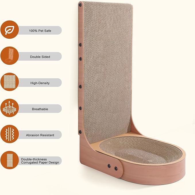 Cat Scratcher, 2 in 1 Multifunctional L Shape Cat Scratch Pad Wall Mounted with Oval Cat Bed Bowl for Indoor Cats (1 PCS Cat Scratcher)