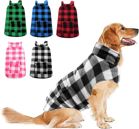 ASENKU Dog Winter Coat, Fleece Doggie Jacket Plaid Reversible Vest Waterproof Windproof Cold Weather Clothes for Small Medium Large Dogs (White,3XL)