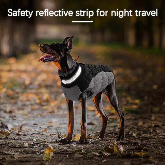 Dog Coats for Large Dogs,XL Dog Coat,Warm Fleece Winter Coat with D-Ring,Back Zipper Pet Jacket for Large Dogs,Waterproof Pet Snow Jacket Clothes Snowsuit Beagle Corgi Border Collie,Black,XL