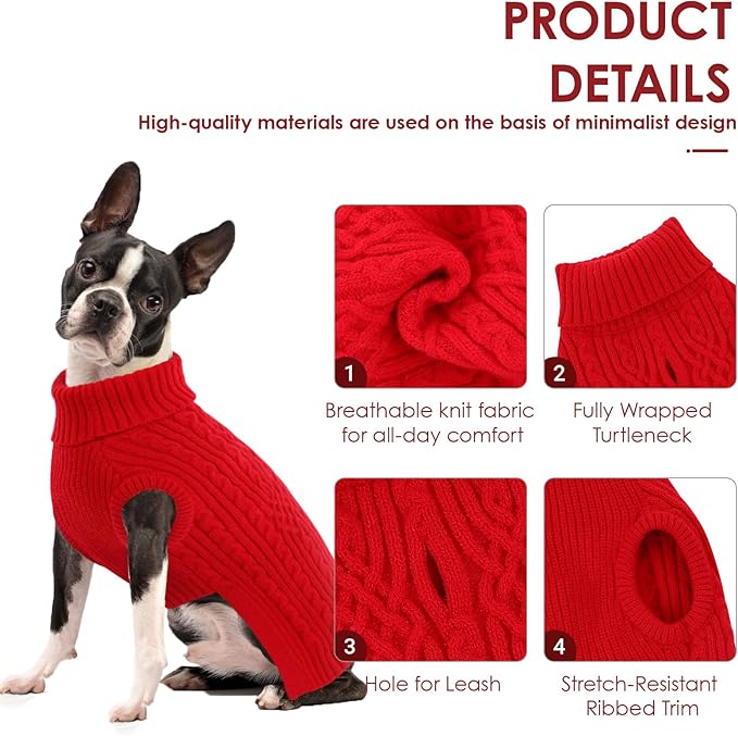 AOFITEE Small Dog Sweater, Dog Sweaters for Small Dogs Girl Boy, Warm Christmas Sweater for Dogs, Pet Sweater with Harness Hole for Fall Winter, Stretchy Pullover for Yorki, Chihuahua, Maltipoo, Red S