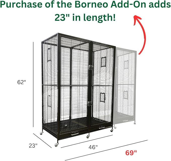 Borneo Small Animal Cage - for Sugar Gliders, Squirrels, Marmosets & Other Small Pets (Cage + Shelf & Ladder Set)