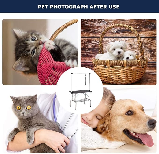 Dog Pet Grooming Table for Large Dogs Adjustable Height Heavy Duty Professional Portable Trimming Table with Arm/Noose/Mesh Tray, Maximum Capacity Up to 330 LBS, 42''/Black