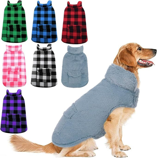 ASENKU Dog Coat, Dog Fleece Jacket with Plaid Reversible, Waterproof Windproof Cold Weather Vest, Pet Apparel for Small Medium Large Dogs