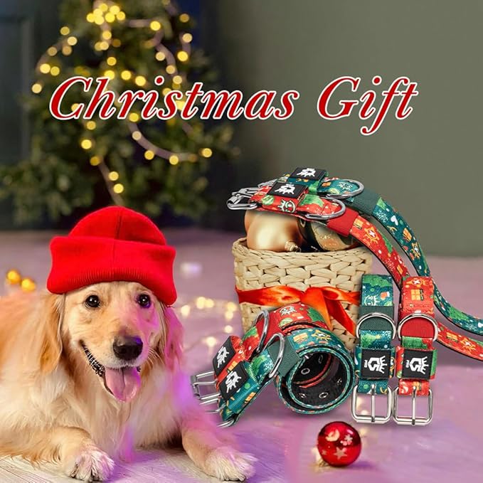 TSPRO Tactical Dog Collar 1.25 Inch Wide Thick Dog Collars with Heavy Duty Metal Buckle, Durable, Strong, Adjustable for Small Dogs (Christmas Green S)