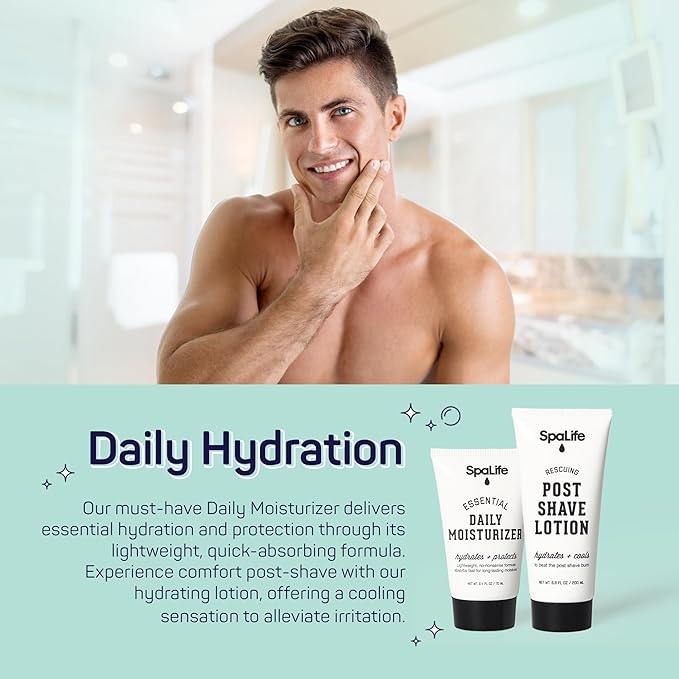 SpaLife 7-Piece Bath and Body Men Grooming Gift Set - 2-in-1 Shampoo & Conditioner, Body Wash, Daily Moisturizer, Post-Shave Lotion, Bath Sponge & Foot Stone for Luxurious At-Home Spa