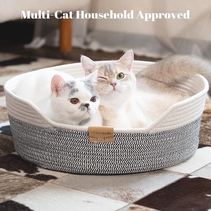 CHEERHOME PETS Cat Bed Basket with Cushion, Cute Pet Bed for Indoor Cats Couch, Kitten Bed for Medium and Large Cat, All Season Universal (Grey)