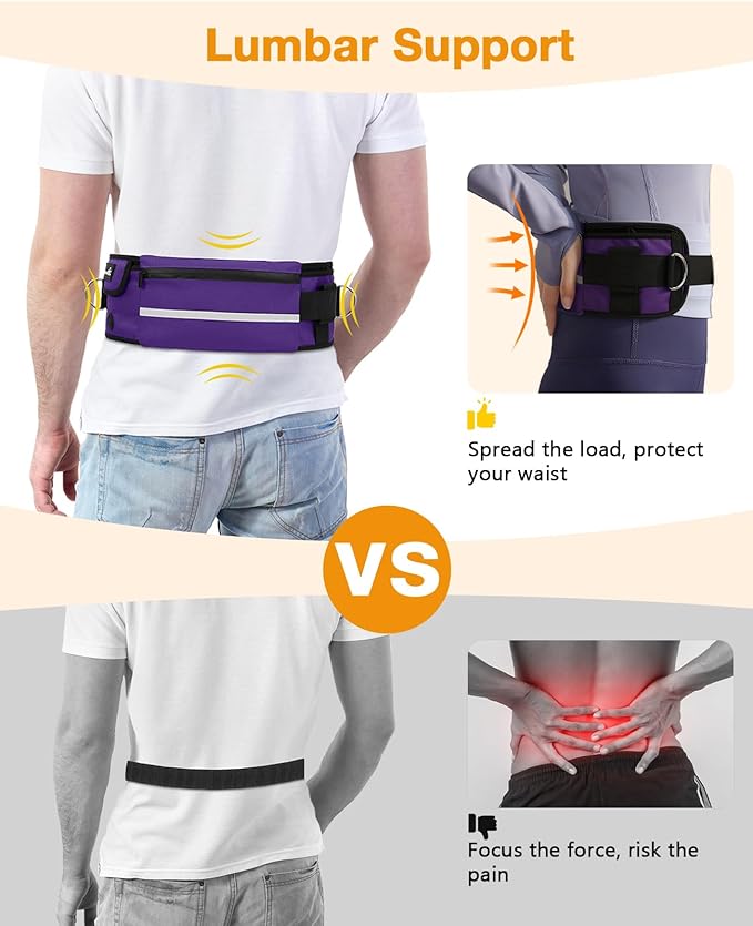 Pecute Hands Free Dog Leash with Pouch, Waist Belt Fanny Pack with Soft Pads, Dual Handles and Durable Bungee for Walking, Dog Seat Belt, Hiking, Running, Training, Purple(Up to 150lbs)