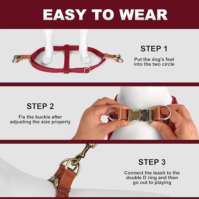 Didog Step in Dog Harness with Metal Buckles, Freedom Nylon Dog Halter Vests for Small Dogs Easy Walking Training(XS:Chest 9-12", Red)