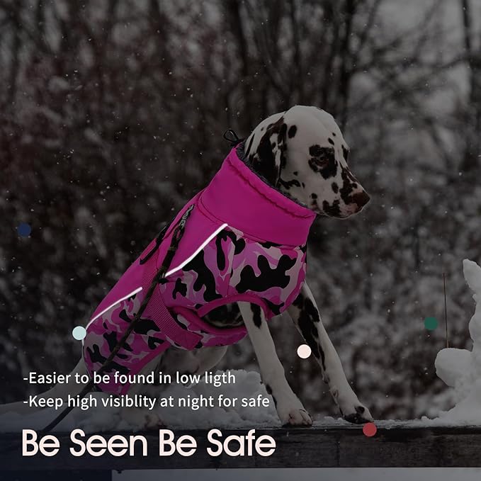 IECOii Extra Warm Dog Coat - Reflective Adjustable Jacket with Buckle & Fleece Turtleneck for Small to Extra Large Dogs