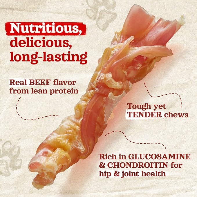 Natural Farm Extra-Thick Beef Tendons (9-12 Inch, 12 Pack), Natural Chondroitin and Collagen: Supports Healthy Joints, Great for Dental Health – Made & Packaged, All Dog Sizes