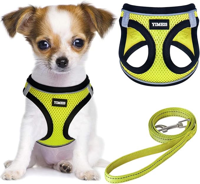 YIMEIS Dog Harness and Leash Set, No Pull Soft Mesh Pet Harness, Reflective Adjustable Puppy Vest for Small Medium Large Dogs, Cats (Fluorescent Yellow, Medium (Pack of 1)