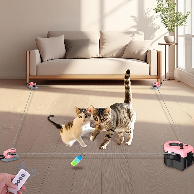 Interactive Cat Toy for Indoor - Automatic Cat Treadmill with Remote Control, 3 Speeds, Quiet Motor & Durable Design | Indoor Chase Hunting Feather Toys for Fitness, Playtime & Energy Release (Pink)
