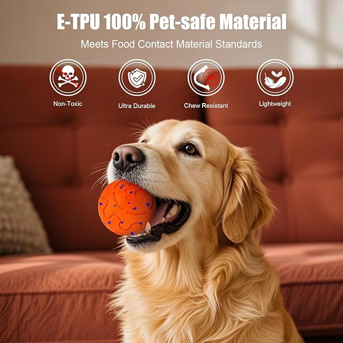Interactive Dog Ball, Smart Dog Toy for Medium and Large Dogs, Automatic Moving, Rotating & Bouncing, E-TPU Material, IP54 Waterproof, Motion-Activated Dog Stimulation Toy to Keep Them Busy