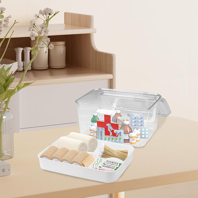 2 Layers Dog First Aid Kit box,Large First Aid Kit Bin,Medic Box for Dog Cat,Empty First Aid Box,Medicine Organizer with Built in Handle,Family or Dog Travel Camping Emergency Tool Set