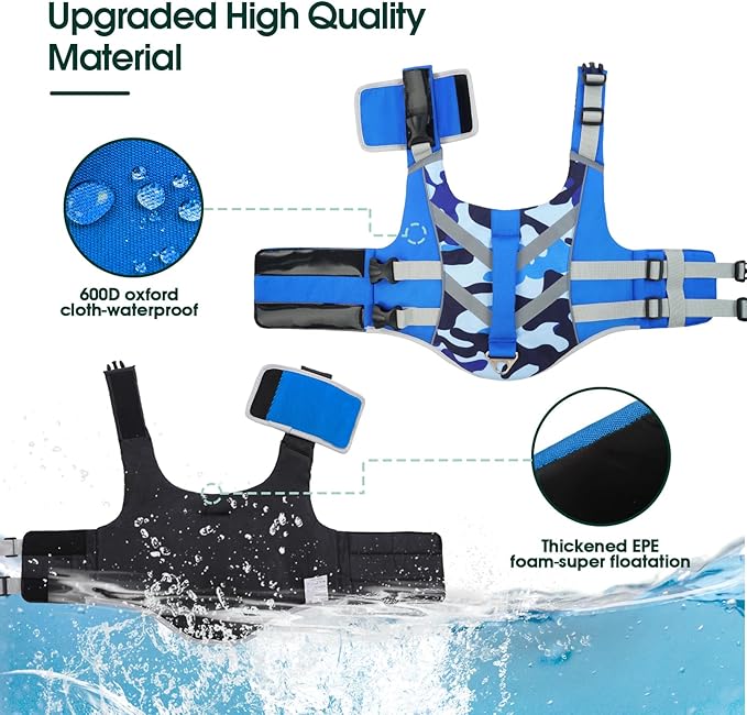 Kuoser Dog Life Jacket with Reflective Stripes, Adjustable High Visibility Dog Life Vest - Ripstop, Flotation Swimsuit for Small, Medium & Large Dogs