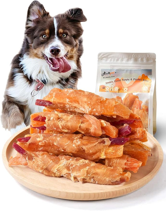 ASMPET Dog Treats Chews, Chicken Wrapped Sweet Potato and Purple Potato, Gluten and Grain Free 10.6 oz