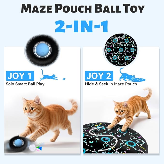 ORSDA Cat Toys, Interactive Fast Rolling Ball in Pouch, Hide and Seek for Indoor Cats, Motion Chirping Activated Moving Ball, 7 Holes Mat Mouse Catching Game