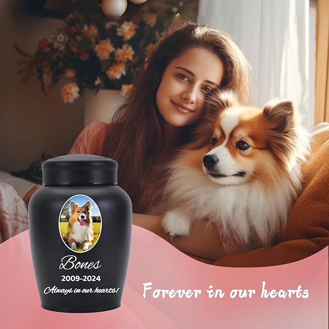Personalized Cremation Urns for Pet Ashes, Custom Pet Name and Photo for Memorials Urns, 8.6 Inches Large Pet Urns for Dogs and Cats Ashes (Flower)