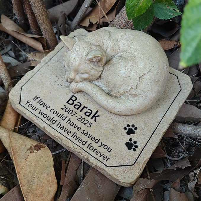 Personalized Cat Memorial Grave Marker Tribute Statue - Custom Cat Memorial Garden Stones Commemorates Our Lost Fur Baby - Pet Cat Headstone Memorial Gifts Indoor Outdoor Decor