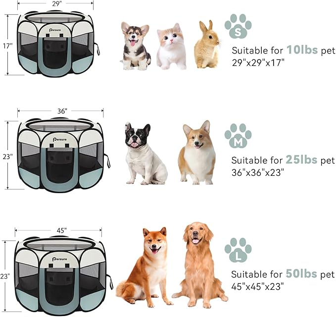 Dog Cat Playpen Indoor Outdoor for Puppy Pet Travel, Dogs Enclosure Tent Crates Cage for Recovery After Surgery, Portable Pop Up Dog Kennel with Carrying Case (Grey, Large)