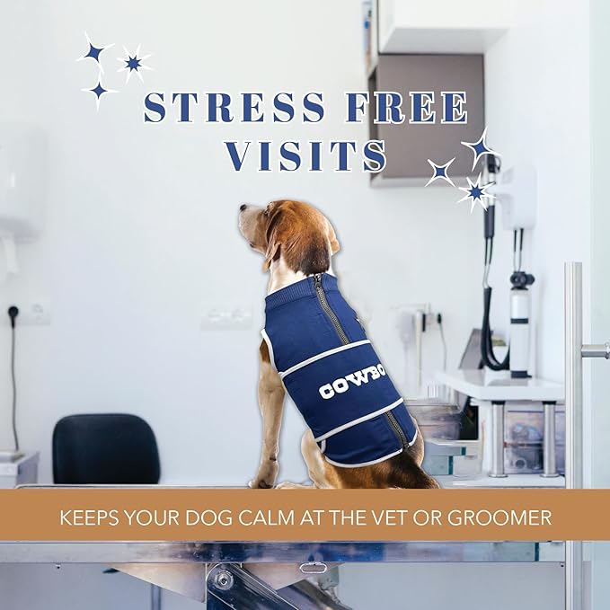 NFL Dallas Cowboys Dog Anxiety Shirt Calming Soothing Solution Vest, for Dogs & Cats with Anxiety, Fears, Fireworks, Loud Noises, Dark, Lonely Keeps Dogs Calm & Feeling Safe, Relaxing Jacket, Medium