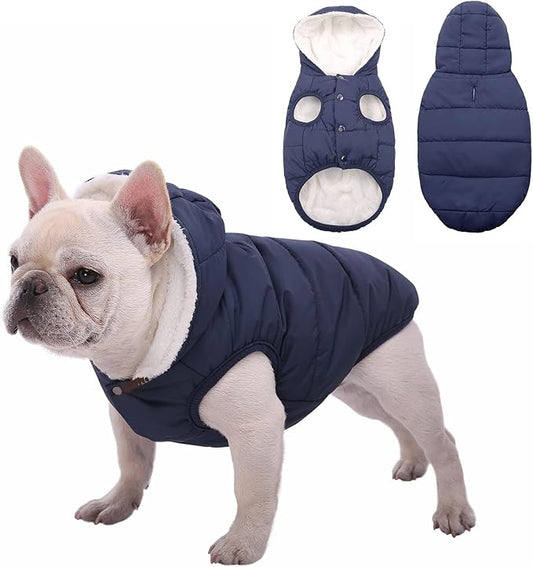 Fleece Hoodie, Windproof Waterproof Coat, Winter Warm Jacket, Cold Weather Pet Apparel Clothes Vest for Small Medium Large Dogs (3XL, Blue)
