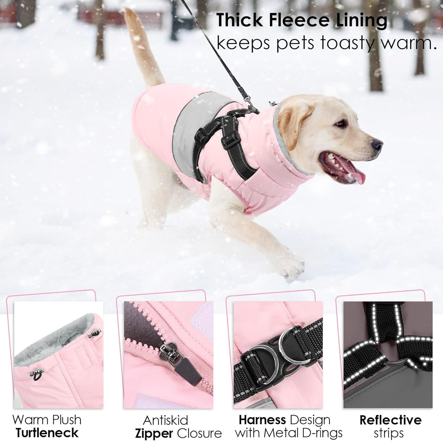 AOFITEE Dog Coat, Waterproof Dog Jacket Winter, Dogs Coat with Harness Built in, Warm Dogs Puffer Jacket with Zipper, Reflective Pet Snowsuit Sweater for Dachshund, French Bulldog, Boston Terrier, M