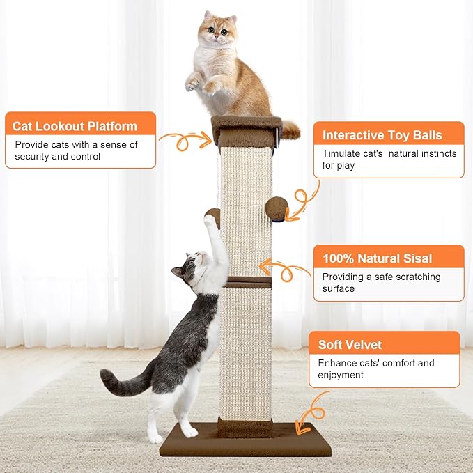 Cat Scratching Post 33 Inch Nature Sisal Cat Scratch Post for Indoor Cats, Large Cat Scratcher Protect Your Furniture, for All Breeds Brown