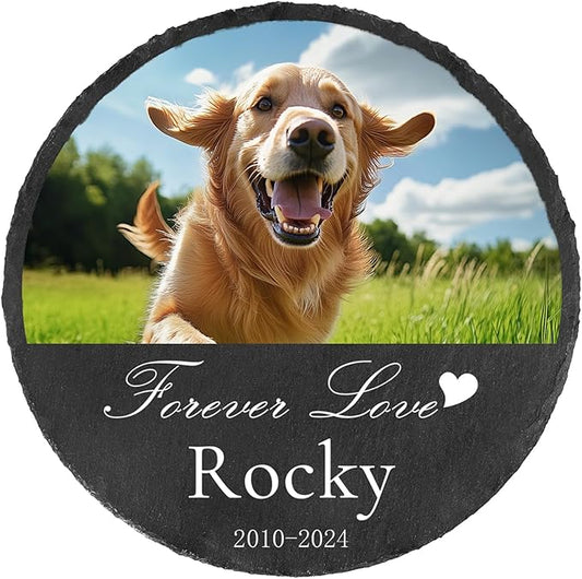 Ships Next Day Personalized Pet Memorial Stone for Loss of Dog Cat, Custom Photo Name Memory Headstone Garden Grave Marker Bereavement Sympathy Gift