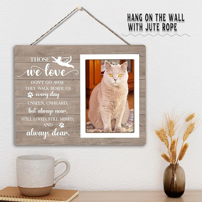 Cat Picture Frame, Cat Memorial Wooden Photo Frame, Pet Remembrance Gift, Sympathy Gift for Pet Owner, Cat Memorial Gifts for Loss of Cat, The Best Angels Have Wings and Whiskers