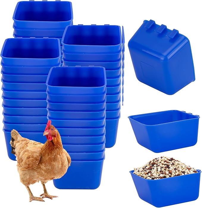 40 Pcs Cage Cups Chicken Feeder Cups 16 oz Hanging Bird Food Water Cups Bunny Cage Feeding Bowl Dish for Pet Parrot Rooster Parakeet Gamefowl Poultry Pigeon Wire Cage(Blue)