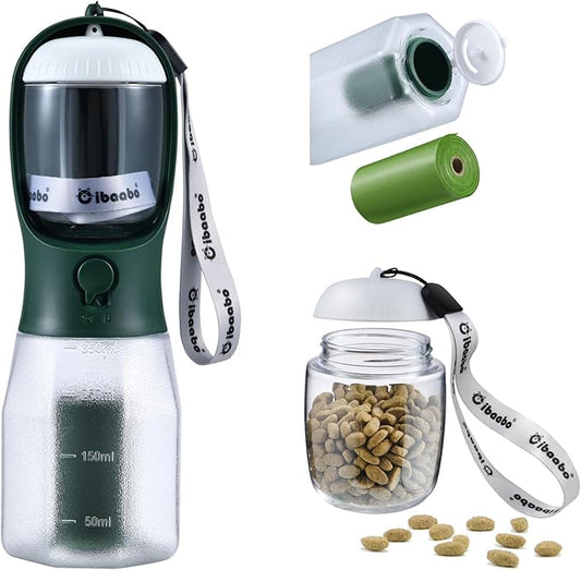 Dog Water Bottle with Food Container & Poop Bag Holder, Travel Water Bowl, Portable Pet Dispenser, Dog Gifts Stuff Accessories Items, Puppy Essentials for Yorkie Chihuahua Walking Hiking