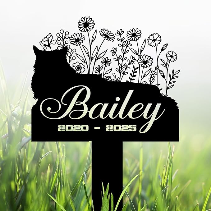 Cat Headstone and Grave Marker – Personalized Outdoor Grave Marker for Pets with Custom Name and Year, Durable Metal Cat Tombstone for Garden Tribute