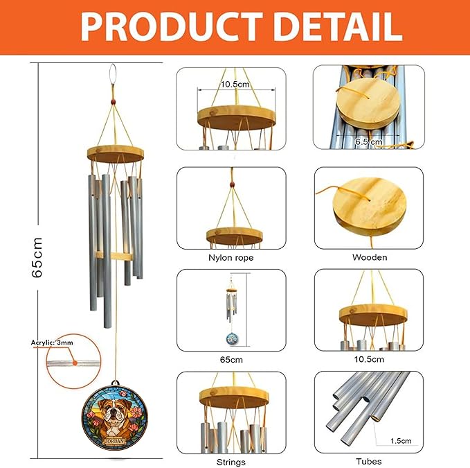 Personalized Hand Dog Wind Chimes Sun Catcher, Dog Memorial Winds Chime, Pet Loss Wind Chimes Sun Catcher, Gifts for Dogs Lovers, Sympathy Pet Winds Chime 3