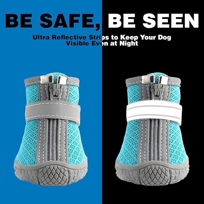 Dog Shoes for Small Dogs, Breathable Dog Boots Paw Protector for Hot Pavement Winter Snow, Dog Booties with Reflective Strips Rugged Anti-Slip Sole for Hardwood Floors Outdoor Walking Blue Size 1