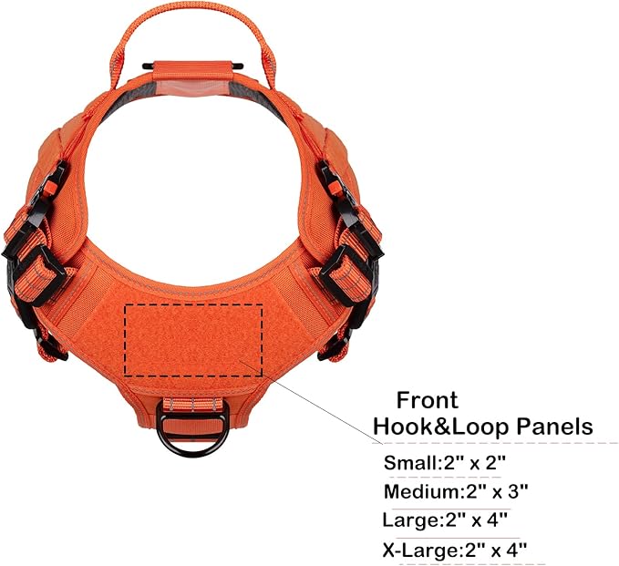 ICEFANG Tactical Dog Harness, X-Large Size,2X Metal Buckle,Working Dog MOLLE Vest with Handle,No Pulling Front Leash Clip,Hook and Loop Panel (Orange,XL (Pack of 1))