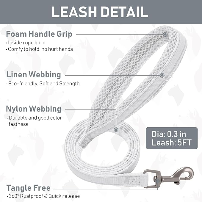 GAMUDA Small Pet Harness Collar and Leash Set, Step in No Chock No Pull Linen Fabric Soft Mesh Dog Vest Harnesses Reflective for Dogs Puppy Cats Kitten Rabbit (White, XS)