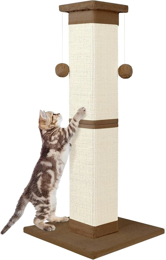 Cat Scratching Post 33 Inch Nature Sisal Cat Scratch Post for Indoor Cats, Large Cat Scratcher Protect Your Furniture, for All Breeds Brown