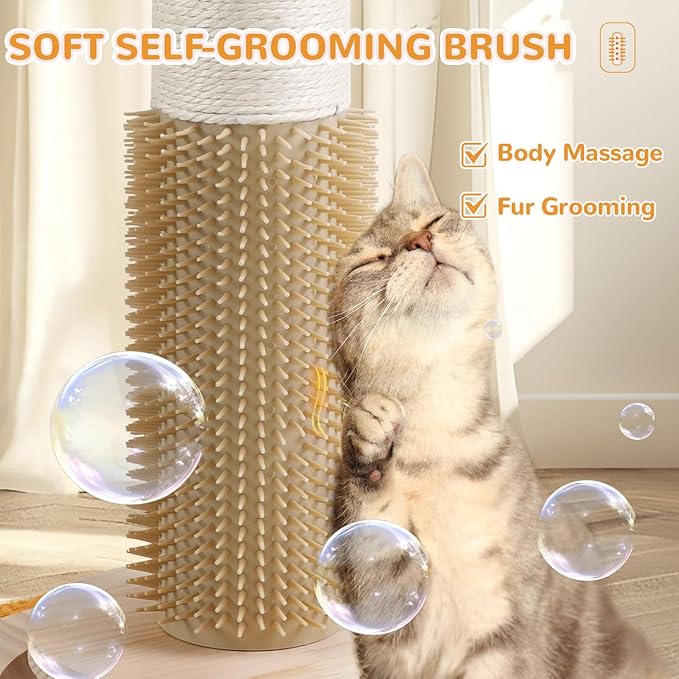 Cat Scratching Post,45'' Tall Scratching Post for Indoor Cats Adults,Cat Scratcher with 3.5Inch Diameter,Sisal Rope,Interactive Ball Toys,Self Groomer Brush for Large Cats Kittens