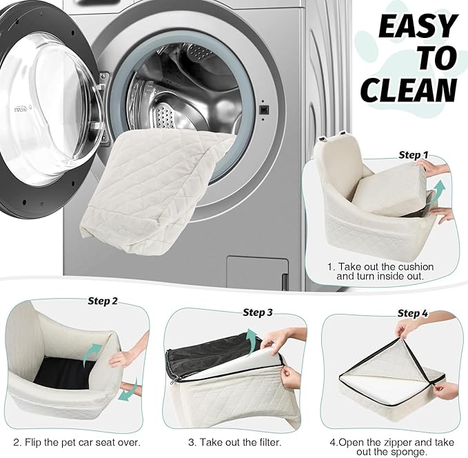 Dog Car Seat for Medium Dogs Up to 35lbs,Easy to Install with Adjustable Straps,Anti-Slip Bottom,Fully Detachable and Washable,Soft Fabric Fill in Memory Foam,2 Side Pockets(Beige,Medium)