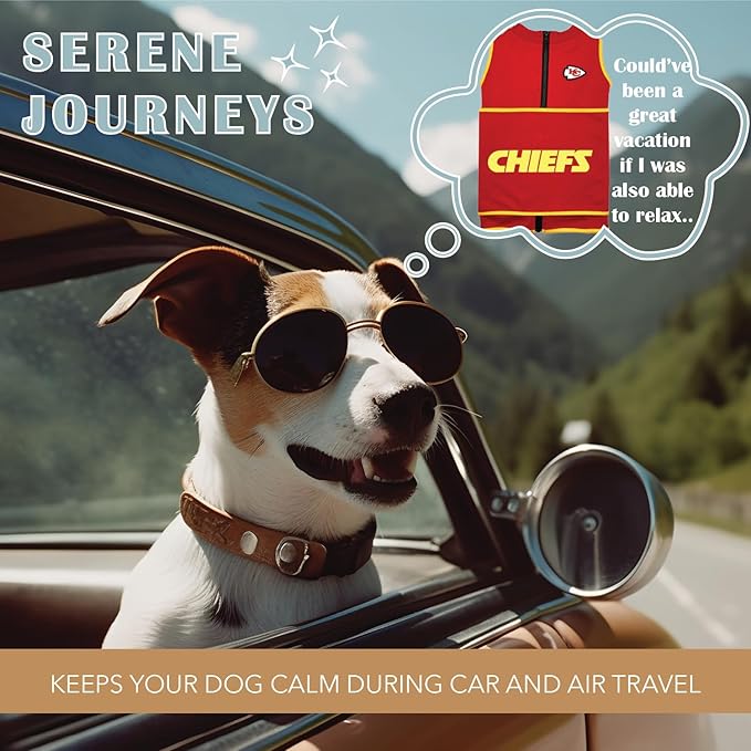 NFL Kansas City Chiefs Dog Anxiety Shirt Calming Soothing Solution Vest, for Dogs/Cats with Anxiety, Fears, Fireworks, Loud Noises, Dark, Lonely Keeps Dogs Calm Feeling Safe, Relaxing Jacket, Medium