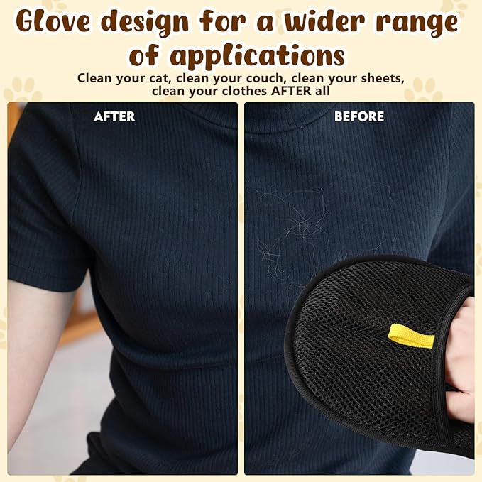 2Pcs Pet Hair Remover Glove,Static Pet Removal Gloves,Cat Grooming Gloves for Hair Removal,Reusable Double Sided Pet Hair Remover,for Couch,Furniture,Carpet,Curtain