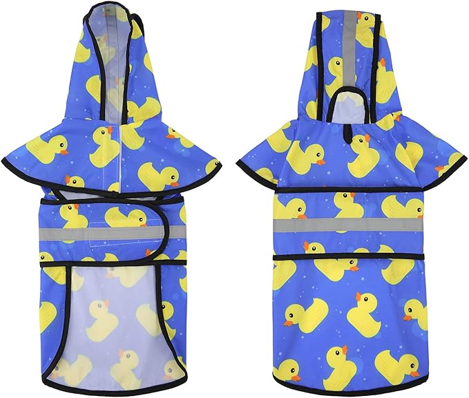 HDE Dog Raincoat Jacket Reflective Adjustable Hooded Pet Poncho Rain Coat with Leash Hole for Small to X-Large Dogs Rubber Ducks - XL