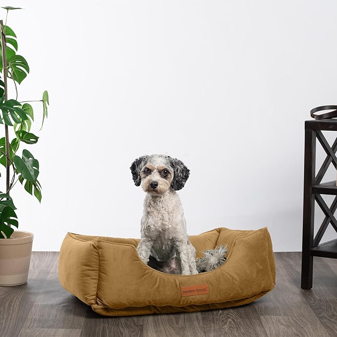 Modern Threads Luxury Dog Bed - Comfortable Tufted Velvet Cushion for Small to Large Dogs - Machine Washable - Durable & Cute Sleep Space for Pets - Pamper Your Pet with Cozy Beds - Caramel