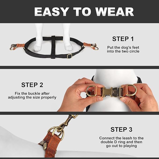 Didog Step in Dog Harness with Metal Buckles, Freedom Nylon Dog Halter Vests for Small Dogs Easy Walking Training(XS:Chest 9-12", Black)